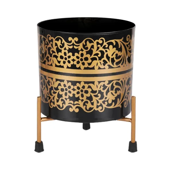 Black_&_Gold_Pot_With_Print_Elegant_Decorative_Planter_|_For_Indoor_And_Outdoor_Use