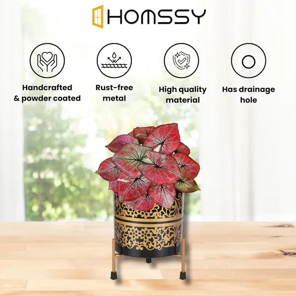 Black_&_Gold_Pot_With_Print_Elegant_Decorative_Planter_|_For_Indoor_And_Outdoor_Use