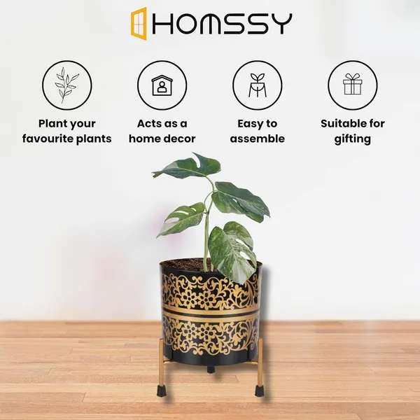 Black_&_Gold_Pot_With_Print_Elegant_Decorative_Planter_|_For_Indoor_And_Outdoor_Use