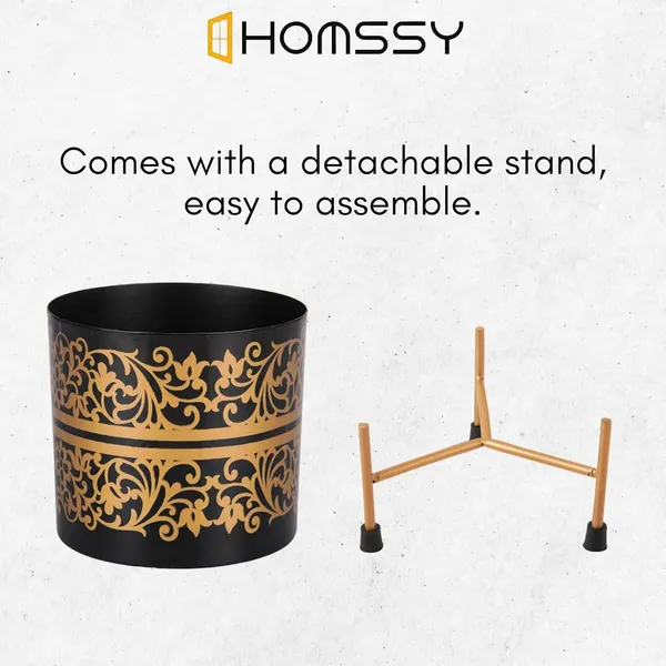 Black_&_Gold_Pot_With_Print_Elegant_Decorative_Planter_|_For_Indoor_And_Outdoor_Use