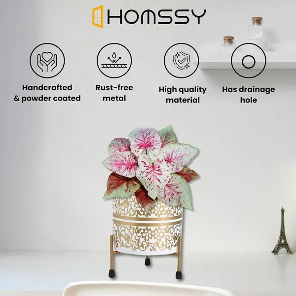 White_&_Gold_Pot_With_Print_Elegant_Decorative_Planter_|_For_Indoor_And_Outdoor_Use