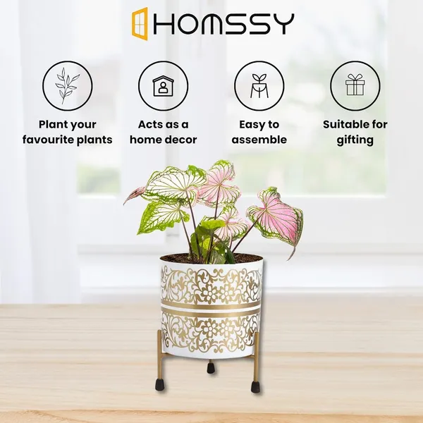 White_&_Gold_Pot_With_Print_Elegant_Decorative_Planter_|_For_Indoor_And_Outdoor_Use