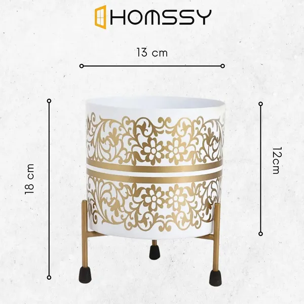 White_&_Gold_Pot_With_Print_Elegant_Decorative_Planter_|_For_Indoor_And_Outdoor_Use
