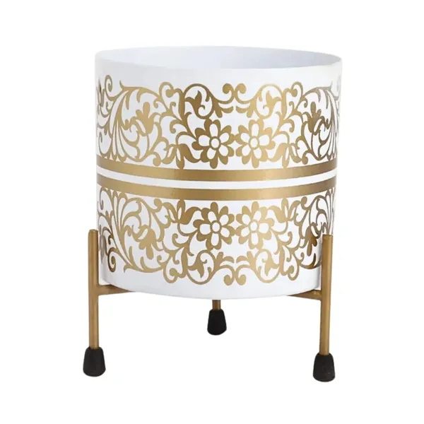 White_&_Gold_Pot_With_Print_Elegant_Decorative_Planter_|_For_Indoor_And_Outdoor_Use