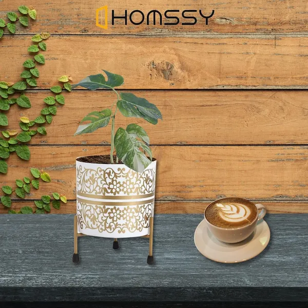 White_&_Gold_Pot_With_Print_Elegant_Decorative_Planter_|_For_Indoor_And_Outdoor_Use