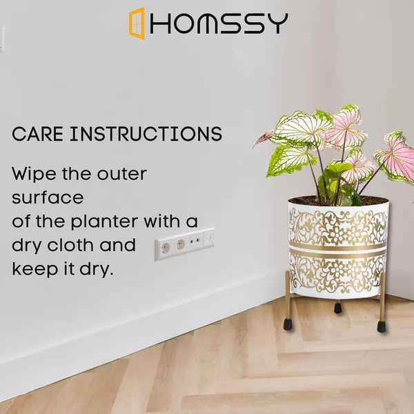 White_&_Gold_Pot_With_Print_Elegant_Decorative_Planter_|_For_Indoor_And_Outdoor_Use
