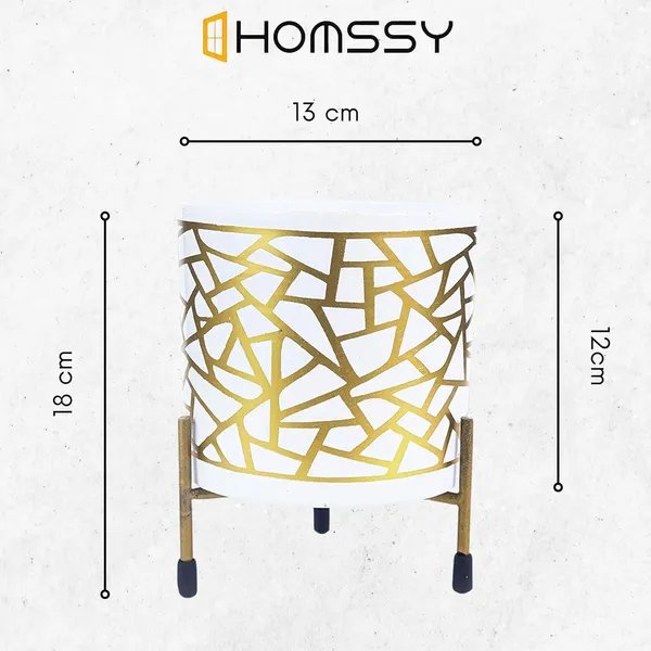 White_&_Gold_Pot_With_Print_Elegant_Decorative_Planter_|_For_Indoor_And_Outdoor_Use