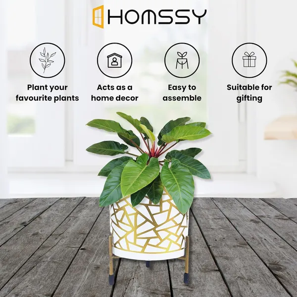White_&_Gold_Pot_With_Print_Elegant_Decorative_Planter_|_For_Indoor_And_Outdoor_Use