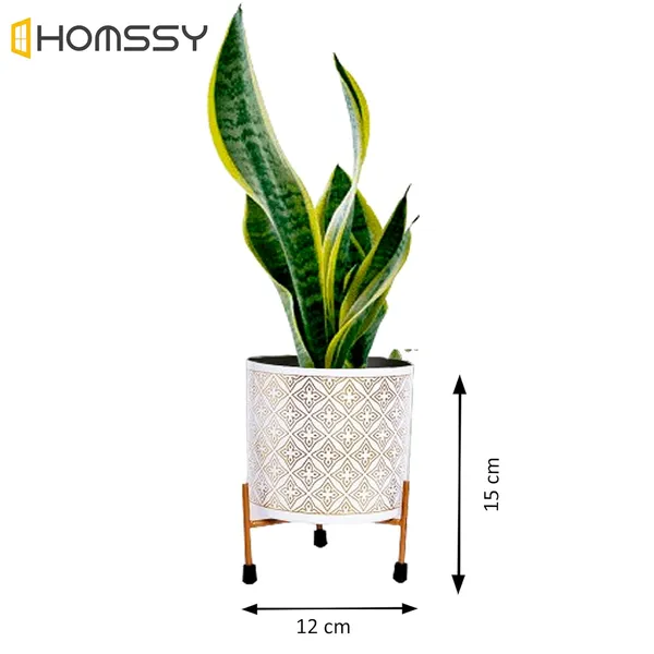 White_&_Gold_Metal_Pot_With_Stand_(6.5_Inch)_Elegant_And_Durable_Indoor/Outdoor_Planter_|_For_Home_And_Garden_Decor