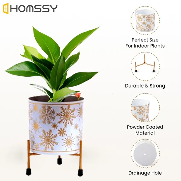 White_&_Gold_Metal_Pot_With_Stand_Elegant_And_Durable_Indoor/Outdoor_Planter_|_For_Home_And_Garden_Decor
