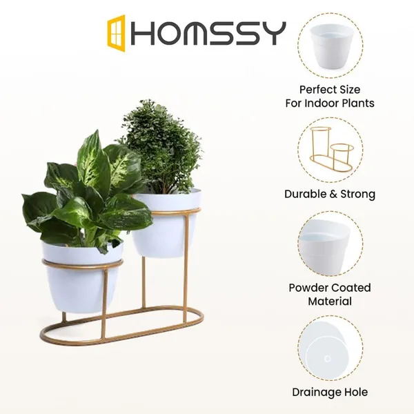 White_&_Gold_Double_Pot_With_Stand_Elegant_Decorative_Planter_|_For_Indoor_And_Outdoor_Use