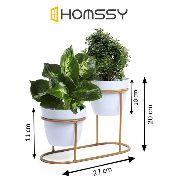 White_&_Gold_Double_Pot_With_Stand_Elegant_Decorative_Planter_|_For_Indoor_And_Outdoor_Use