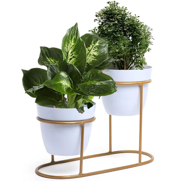White_&_Gold_Double_Pot_With_Stand_Elegant_Decorative_Planter_|_For_Indoor_And_Outdoor_Use