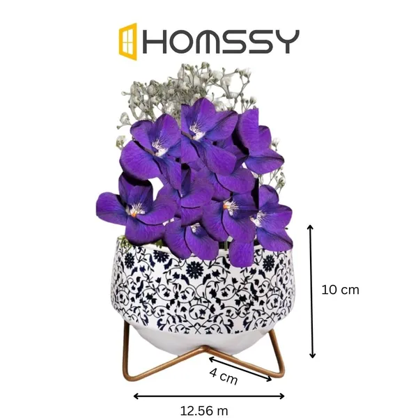 White_Metal_Pot_With_Stand_(5_Inch)_Elegant_And_Durable_Indoor/Outdoor_Planter_|_For_Home_And_Garden_Decor