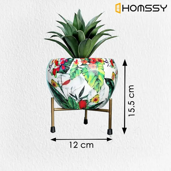 Green_Leaf_Printed_Metal_Planter_With_Tripod_Metal_Stand_Green_Leaf_Rust_Free_Designer_Metallic_Pots_With_Stand_Metal_Plant_Pots_|_For_Living_Room_(Plants_Not_Included)