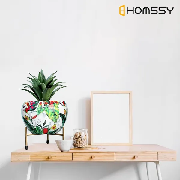 Green_Leaf_Printed_Metal_Planter_With_Tripod_Metal_Stand_Green_Leaf_Rust_Free_Designer_Metallic_Pots_With_Stand_Metal_Plant_Pots_|_For_Living_Room_(Plants_Not_Included)
