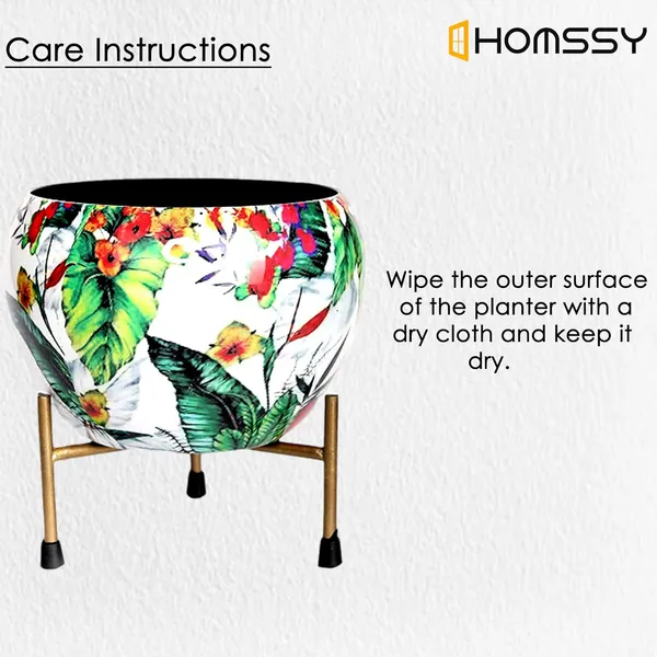 Green_Leaf_Printed_Metal_Planter_With_Tripod_Metal_Stand_Green_Leaf_Rust_Free_Designer_Metallic_Pots_With_Stand_Metal_Plant_Pots_|_For_Living_Room_(Plants_Not_Included)