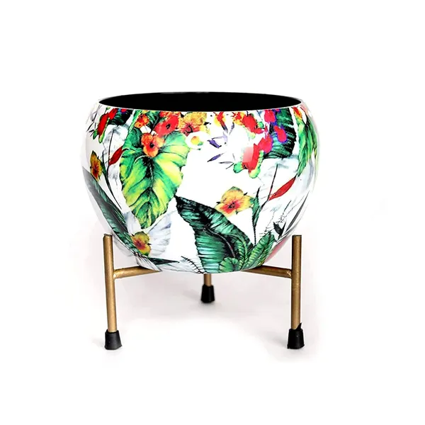 Green_Leaf_Printed_Metal_Planter_With_Tripod_Metal_Stand_Green_Leaf_Rust_Free_Designer_Metallic_Pots_With_Stand_Metal_Plant_Pots_|_For_Living_Room_(Plants_Not_Included)