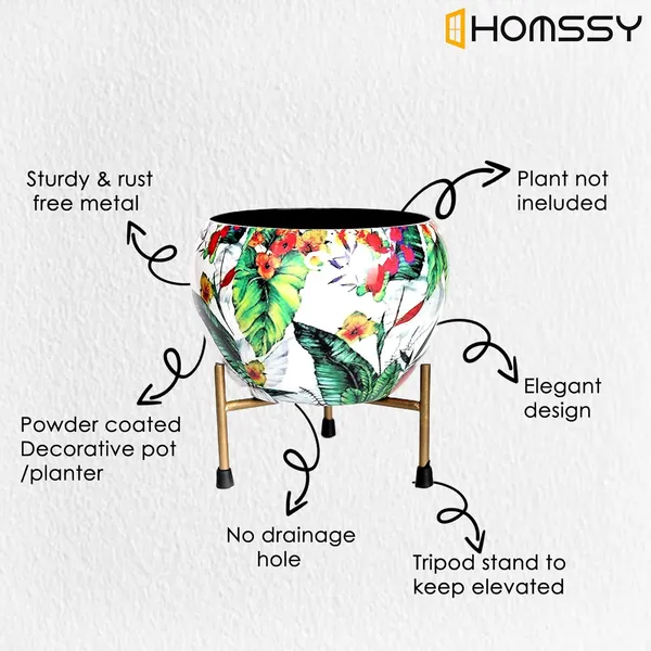 Green_Leaf_Printed_Metal_Planter_With_Tripod_Metal_Stand_Green_Leaf_Rust_Free_Designer_Metallic_Pots_With_Stand_Metal_Plant_Pots_|_For_Living_Room_(Plants_Not_Included)