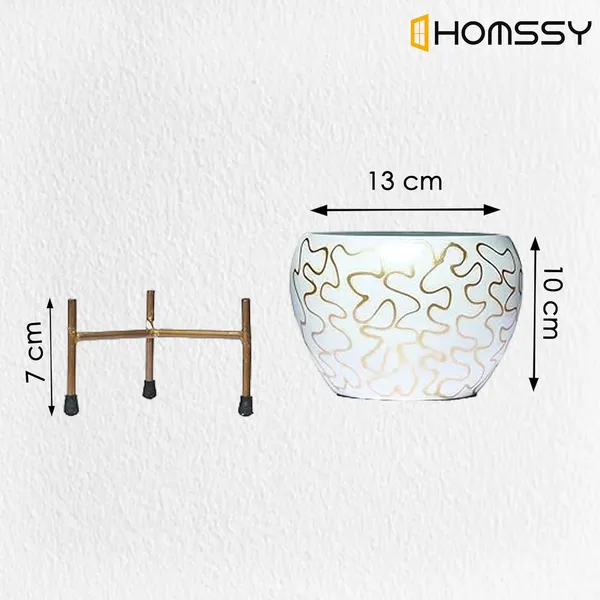 White_&_Gold_Printed_Metal_Planter_With_Tripod_Metal_Stand_Rust_Free_Designer_Metallic_Pots_With_Stand_|_For_Living_Room_(Plants_Not_Included)
