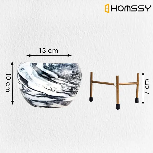 Black_&_White_Printed_Metal_Planter_With_Tripod_Metal_Stand_Marble_Print_Rust_Free_Designer_Metallic_Pots_With_Stand_|_For_Living_Room_(Plants_Not_Included)
