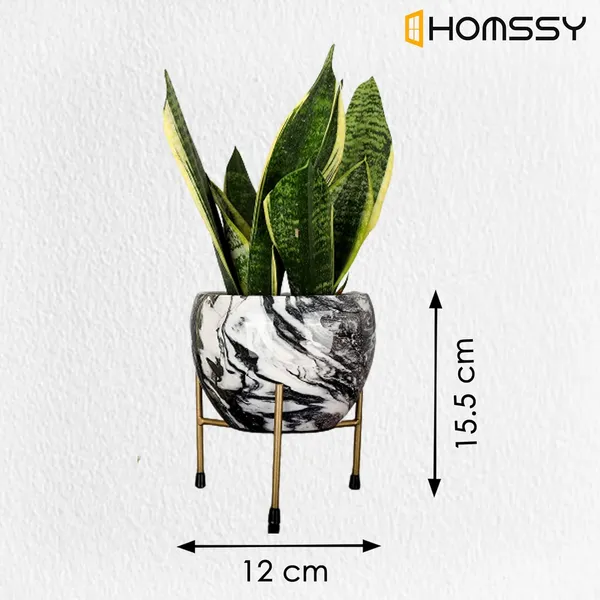 Black_&_White_Printed_Metal_Planter_With_Tripod_Metal_Stand_Marble_Print_Rust_Free_Designer_Metallic_Pots_With_Stand_|_For_Living_Room_(Plants_Not_Included)