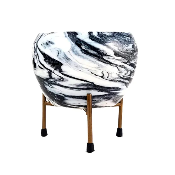 Black_&_White_Printed_Metal_Planter_With_Tripod_Metal_Stand_Marble_Print_Rust_Free_Designer_Metallic_Pots_With_Stand_|_For_Living_Room_(Plants_Not_Included)