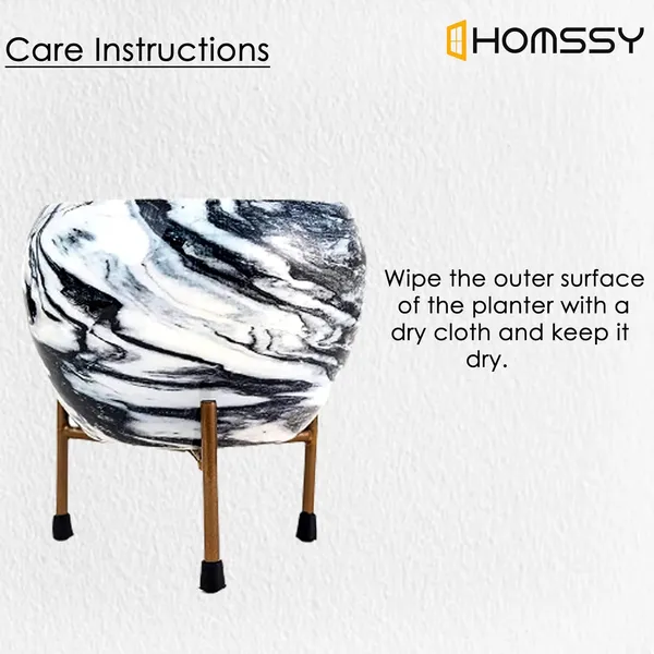 Black_&_White_Printed_Metal_Planter_With_Tripod_Metal_Stand_Marble_Print_Rust_Free_Designer_Metallic_Pots_With_Stand_|_For_Living_Room_(Plants_Not_Included)