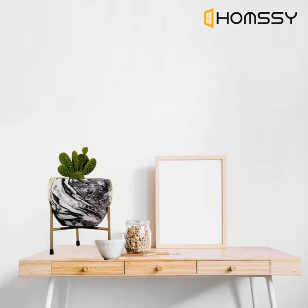 Black_&_White_Printed_Metal_Planter_With_Tripod_Metal_Stand_Marble_Print_Rust_Free_Designer_Metallic_Pots_With_Stand_|_For_Living_Room_(Plants_Not_Included)