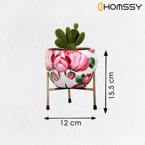 Red_&_White_Floral_Metal_Rustfree_Designer_Planter_With_Tripod_Stand_|_For_Living_Room_Decor(Plants_Not_Included)