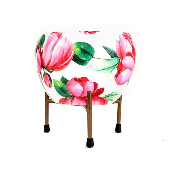 Red_&_White_Floral_Metal_Rustfree_Designer_Planter_With_Tripod_Stand_|_For_Living_Room_Decor(Plants_Not_Included)