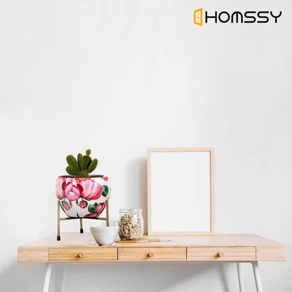 Red_&_White_Floral_Metal_Rustfree_Designer_Planter_With_Tripod_Stand_|_For_Living_Room_Decor(Plants_Not_Included)