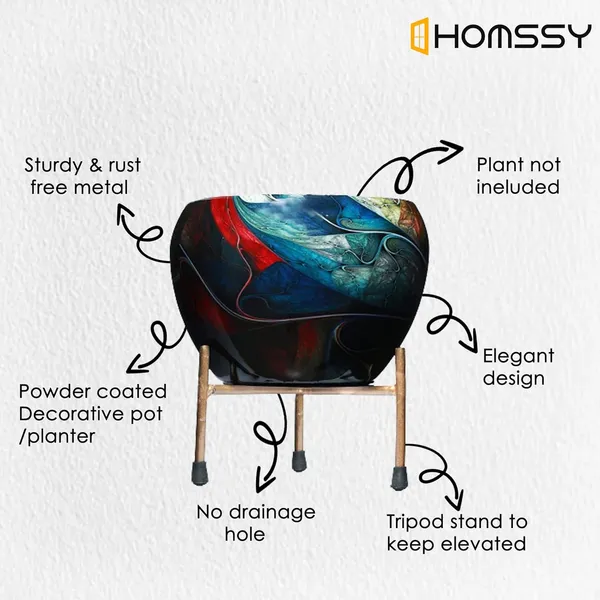 Printed_Metal_Planter_With_Tripod_Metal_Stand_Rust_Free_Designer_Metallic_Pots_With_Stand_Metal_Plant_Pots_|_For_Living_Room_(Plants_Not_Included)