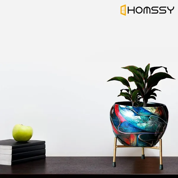 Printed_Metal_Planter_With_Tripod_Metal_Stand_Rust_Free_Designer_Metallic_Pots_With_Stand_Metal_Plant_Pots_|_For_Living_Room_(Plants_Not_Included)