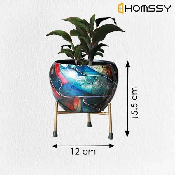 Printed_Metal_Planter_With_Tripod_Metal_Stand_Rust_Free_Designer_Metallic_Pots_With_Stand_Metal_Plant_Pots_|_For_Living_Room_(Plants_Not_Included)