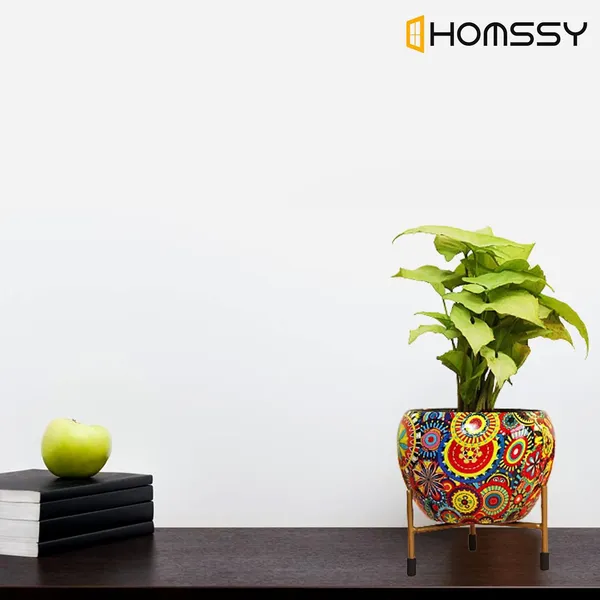 Printed_Metal_Planter_With_Tripod_Rust_Free_Designer_Metallic_Pots_With_Stand_|_For_Living_Room_(Plants_Not_Included)