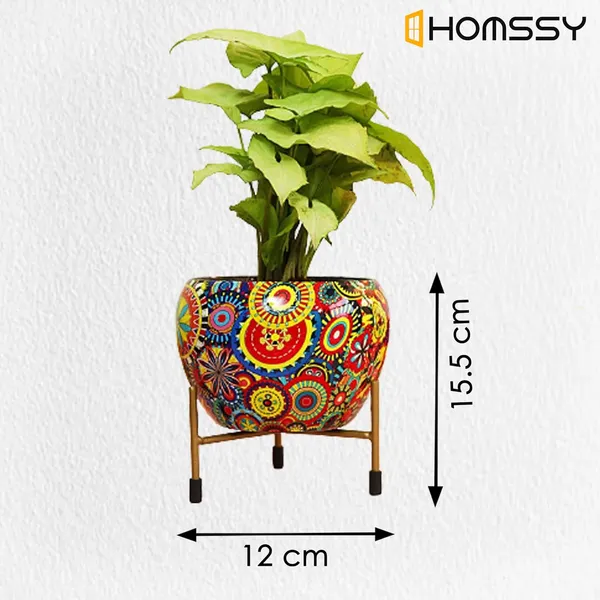 Printed_Metal_Planter_With_Tripod_Rust_Free_Designer_Metallic_Pots_With_Stand_|_For_Living_Room_(Plants_Not_Included)