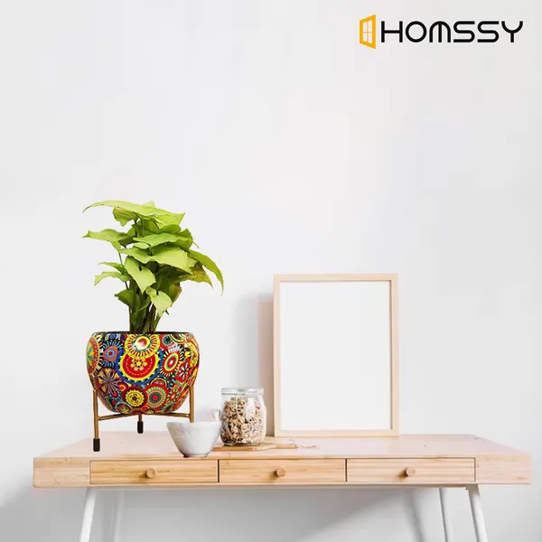 Printed_Metal_Planter_With_Tripod_Rust_Free_Designer_Metallic_Pots_With_Stand_|_For_Living_Room_(Plants_Not_Included)