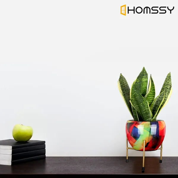 Printed_Metal_Rust_Free_Designer_Planter_With_Tripod_Metal_Stand_|_For_Living_Room_(Plants_Not_Included)