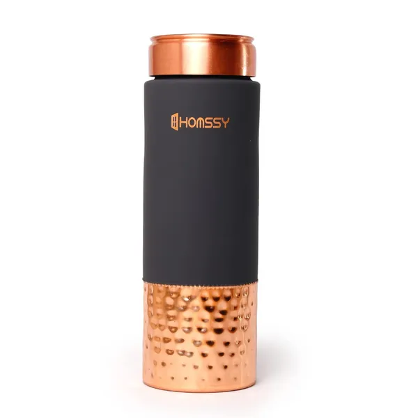 Grey_Hammred_Pure_Copper_With_Leak_Proof_Lid_Premium_Silicone_Coating_Water_Bottle