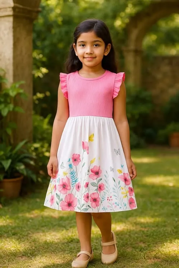 Pink_Baby_Girl_Ruffled_Sleeve__Floral_Print_Casual_Dress