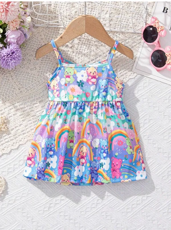 Blue_White_Baby_Girl_Strap_Sleeve_Floral_Print_Casual_Dress_Frock