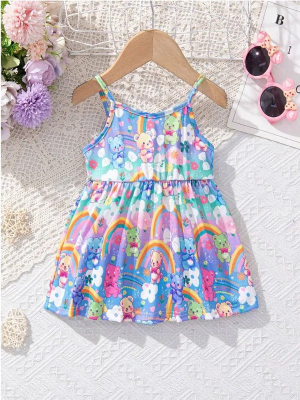 Blue_White_Baby_Girl_Strap_Sleeve_Floral_Print_Casual_Dress_Frock