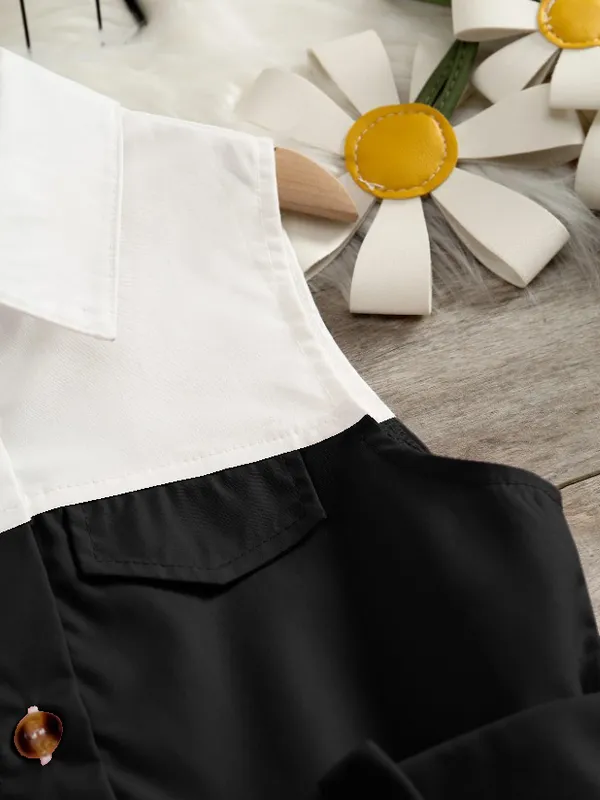 Black_And_White_Sleeveless_Shirt_Dress_With_Bow_Belt_For_Girls