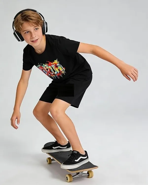 Boys_BRUH_Graphic_Print_T-Shirt_with_Solid_Shorts_Co-ord_Set