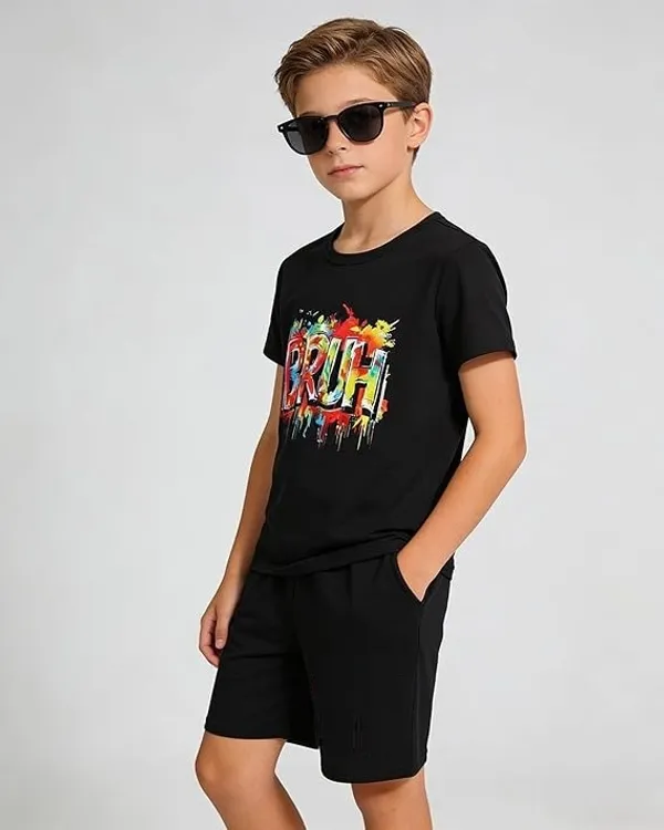 Boys_BRUH_Graphic_Print_T-Shirt_with_Solid_Shorts_Co-ord_Set