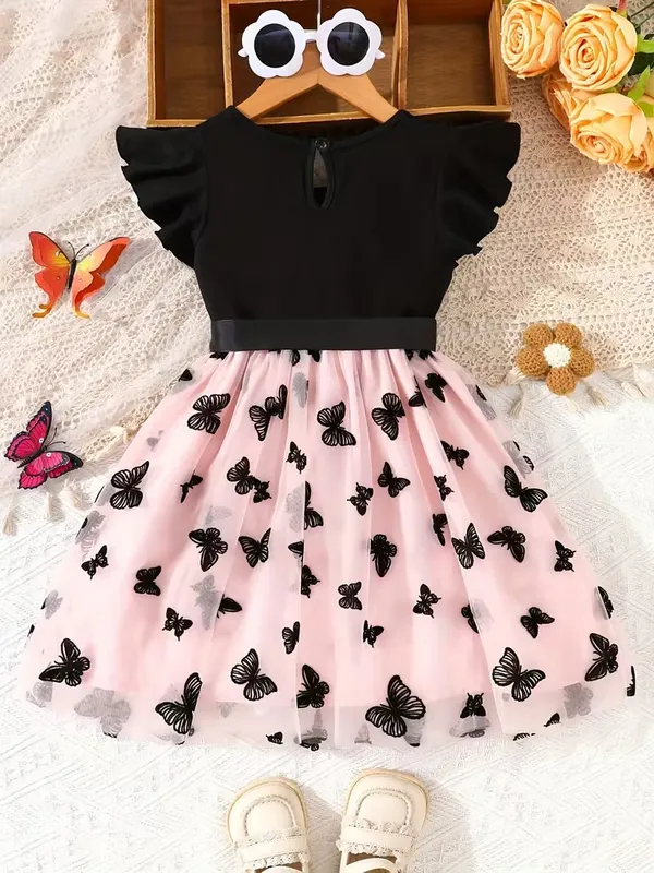 Butterfly_Embroidery_Party_Dress_For_Girls_-_Black_Ruffle_Top_&_Pink_Tulle_Skirt_With_Satin_Bow