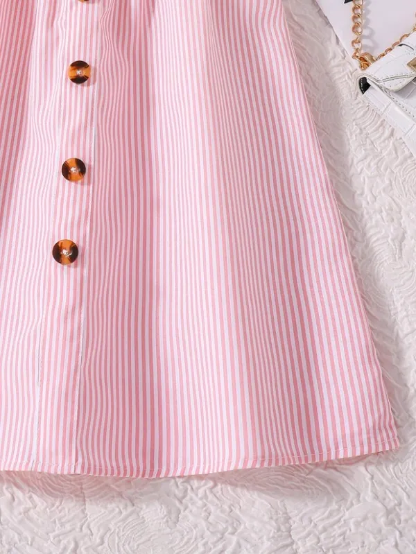 Chic_Pink_Striped_Button-Down_Summer_Dress_With_Ruffle_Sleeves