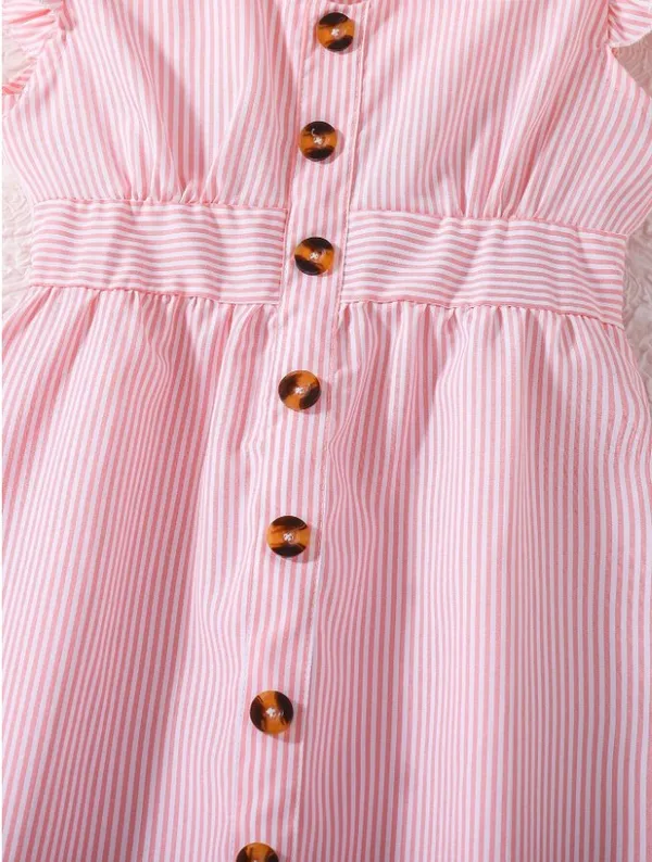 Chic_Pink_Striped_Button-Down_Summer_Dress_With_Ruffle_Sleeves