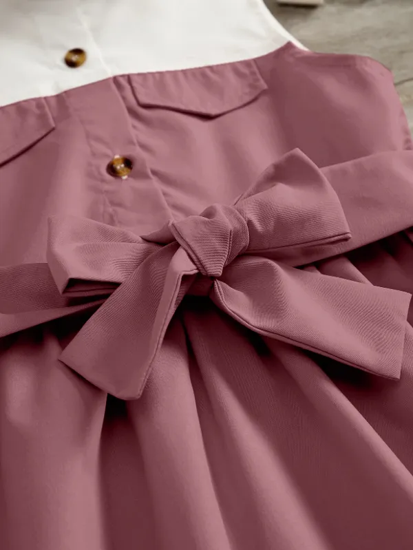 Dusty_Pink'_Sleeveless_And_White_Shirt_Dress_With_Bow_Belt